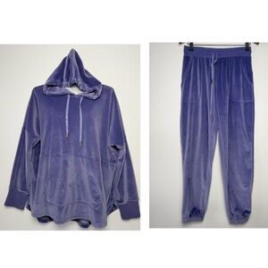 Donna Karan Sleepwear Purple Velour Hoodie Jogger Pants set size S/L Oversized